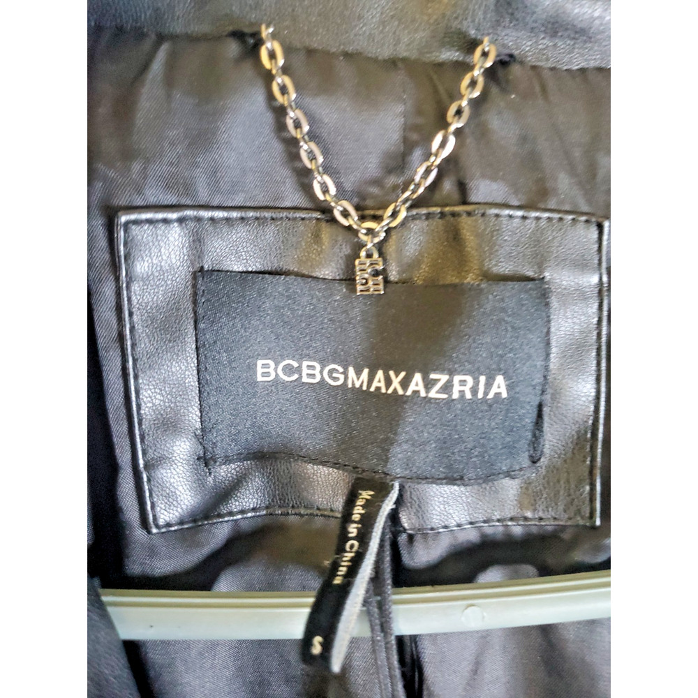 BCBGMAXAZRIA Black Faux Leather Puffer Jacket Womens Small Quilted Winter Coat - Picture 4 of 16